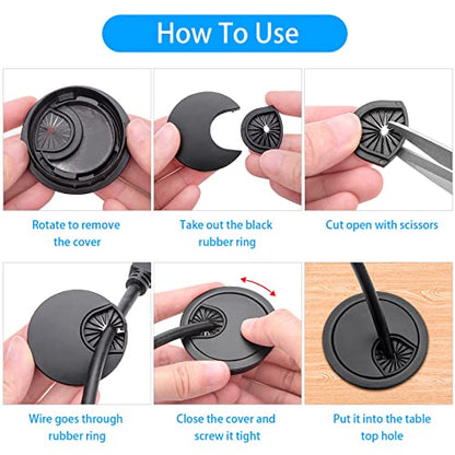 2 Pack 2 Inch Metal Desk Grommet for Wire Organizer, Black - color: Black-2Pack