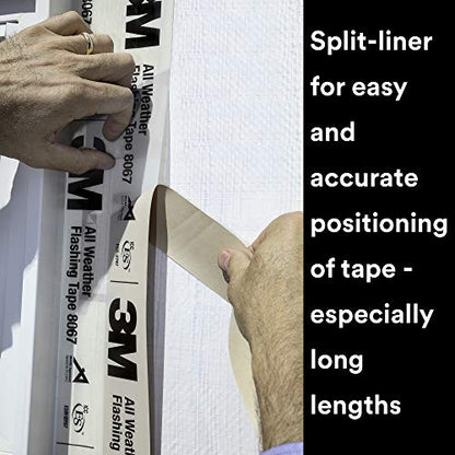 3M All Weather Flashing Tape 8067, 2 in x 75 ft, 1 Roll, Adhesive Backed Split Liner, Prevents Moisture Intrusion, Waterproof Flashing Seals Doors, Windows, Openings in Wood Frame Construction, Tan - size: 2 in X 75 Ft