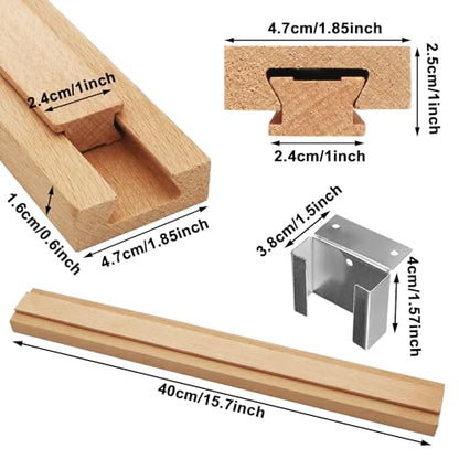 Wood Drawer Slides 4PCS 16 Inch Wooden Drawer Rails Classic Wood Center Guide Track with Metal Slide Glides Bracket Drawer Glides Rails Replacement Kit
