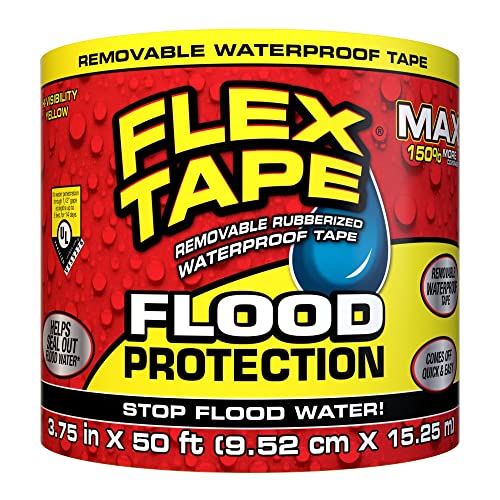 Flex Tape Flood Protection, 3.75 in x 50 ft, MAX, Waterproof Rubberized Tape, Removable, Use on Windows, Doors, Garage Doors, Casings, Thresholds, Conduits, Vents, Ducts - style: 3.75" x 50', MAX