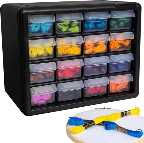 Akro-Mils 16-Drawer Plastic Cabinet for Garage Organization, Beads, Makeup Organizer, Building Bricks Storage, Teacher Toolbox, 10-1/2" W x 6-1/2" D x 8-1/2" H, 10716 Black (Pack of 4) - size: 16 Drawer (Pack of 4)