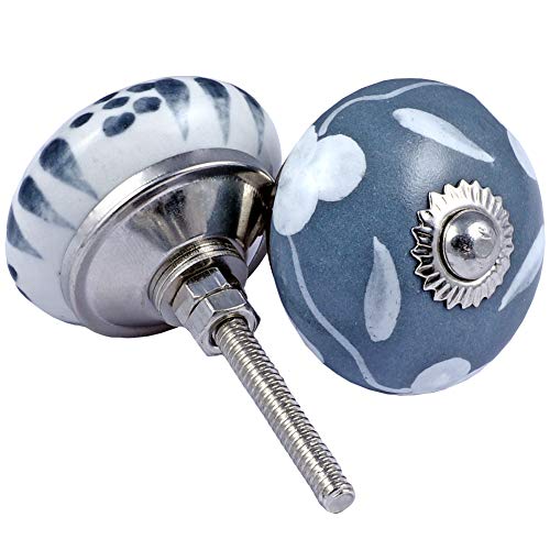 JGARTS 20 Knobs Grey & White Cream Hand Painted Ceramic Knobs Cabinet Drawer Pull Pulls - color: GREY , WHITE