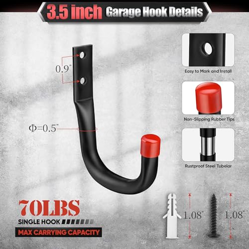 Nacial 24 Pack Garage Hooks Heavy Duty, 3.5" Garage Wall Hook with EVA Pads, 100LBS Capacity Hooks for Hanging Bikes, Kayak Folding Chairs and Hanging Ladders - size: 24