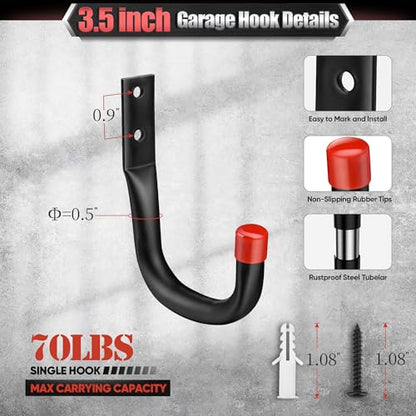 Nacial 24 Pack Garage Hooks Heavy Duty, 3.5" Garage Wall Hook with EVA Pads, 100LBS Capacity Hooks for Hanging Bikes, Kayak Folding Chairs and Hanging Ladders - size: 24