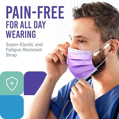 Medtecs Face Mask Disposable – Available in 50 & 2,000 pcs – ASTM Level 1, 3-Ply Breathable, Soft Fit – Adult Size – Ideal for Commuting & Daily Wear - color: 06. Lavender, size: Adult - 50PC