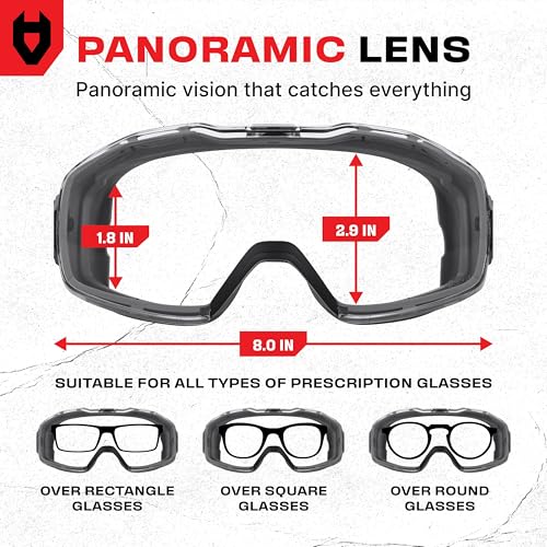 NoCry Anti Fog Safety Goggles Over Glasses For Men And Women — ANSI Z87.1 Premium Anti Scratch & UV380 — Eye Protection with Panoramic Lens & Adjustable Strap — Perfect Dust Goggles for Chemistry Lab - style: Premium Goggles
