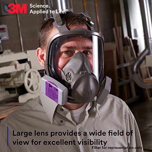 3M Full Facepiece Reusable Respirator 6900, NIOSH, Large Lens, ANSI High Impact Eye Protection, Silicone Face Seal, Four-Point Harness, Comfortable Fit, Painting, Dust, Chemicals, Large - style: Large