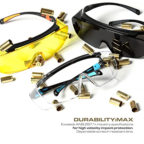 Optic Max Safety Glasses That Fit Over Your Prescription Eyewear. Anti- Fog & Scratch Wraparound Lenses, Adjustable Arms - color: Amber, size: Over The Glasses