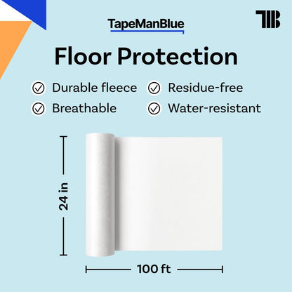 TapeManBlue Temporary Floor Protector Roll, 24" x 100', Water and Slip Resistant, Heavy Duty Temporary Floor Covering for Construction, Painting, Moving, and Parties, Surface Protection Fleece, White - size: 24 inch x 100 feet