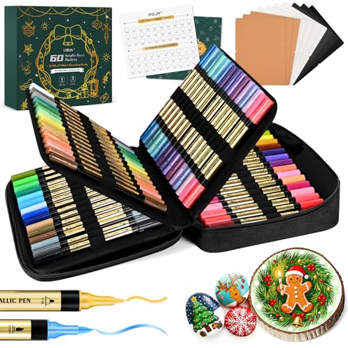 IVSUN Metallic Marker Pens, 30 Metallic & 30 Regular Colors Dual Tip Acrylic Paint Pens for Black Paper, Photo Album, Rock Painting, Wood, Card Making, DIY Crafts, Scrapbook Supplies - color: 60 colors (30 metallic, 30 regular)