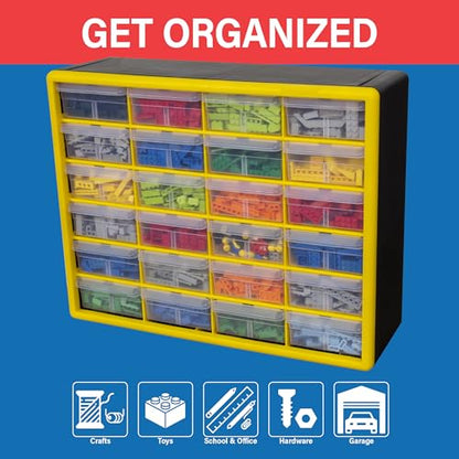 Akro-Mils 24-Drawer Plastic Drawer Storage Cabinet for Garage Organization, Bead Organizer, Building Bricks Storage, Teacher Toolbox, Makeup Organizer, 20" W x 6" D x 16" H, 10724 Black - size: 24 Drawer