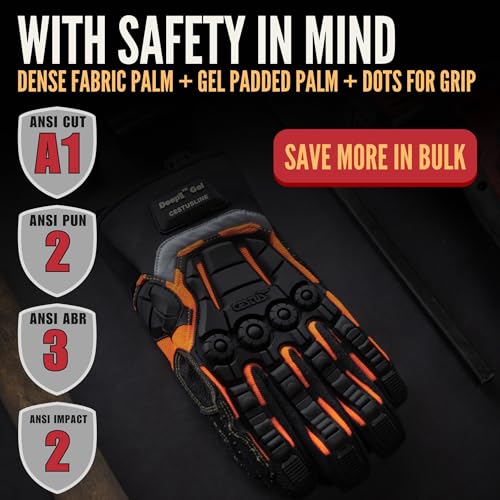Cestus 3045, Impact Gloves (1,3,10,50 Pairs) Dense Fabric Palm with Dots, Gel Padded Palm, Heavy Duty Safety Work Gloves - size: XX-Large, style: 1 Pair