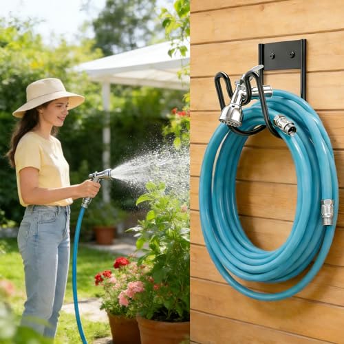 Garden Hose Holder Wall Mount, Heavy Duty Metal Water Hose Hanger for Outside, Sturdy Hose Reel Hooks for Garden, Garage or Yard Storage