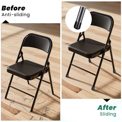 JJUNW 72 Pieces 7/8 Inch Folding Chair Leg Caps, Heavy Duty Plastic Round Chair Covers End Caps Hardwood Floor Protectors Furniture Legs Protectors for Metal and Padded Folding Chairs (Black)