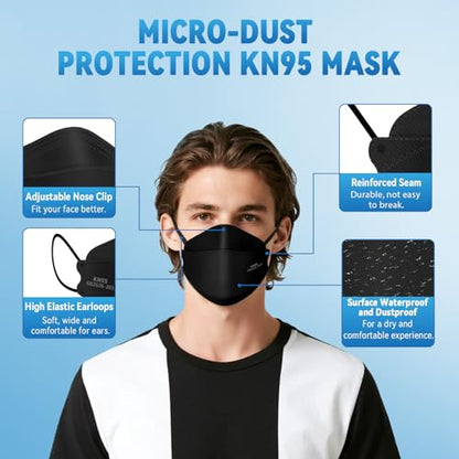 akgk KN95 Face Masks 50 Pack for Adults, 5-Ply Black Disposable Face Mask Against PM 2.5 Smoke and Dust - color: Adult-black