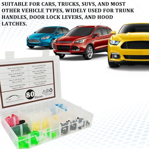 80 PCS Car Door Lock Rod Clips Kit, Door Handle Lock Rod Retainer Clip for Left and Right Doors, Tailgate Handle Rods Clips, Universal Automotive Repair Replacement Accessories for Most Vehicles