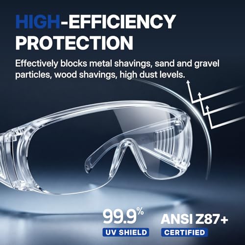 NORTHSKY Safety Glasses Over Eyeglasses, ANSI 87 Safety Goggles Over Glasses, Frameless, Clear Lens