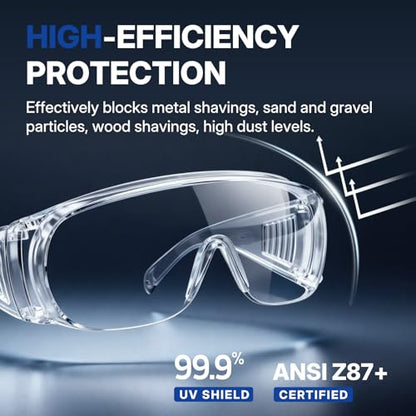 NORTHSKY Safety Glasses Over Eyeglasses, ANSI 87 Safety Goggles Over Glasses, Frameless, Clear Lens