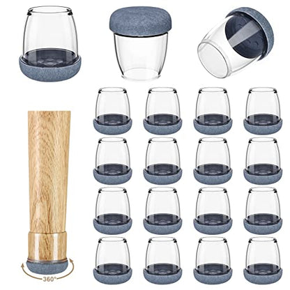 16 Pack Chair Leg Floor Protectors for Hardwood Floors, Round Rubber Furniture Sliders, 360°Felt Pad Bottom Wrapped Thickening Silicone Furniture Legs Caps Covers(Round,Clear-Gray-M Plus) - size: Trans-grey-m Plus