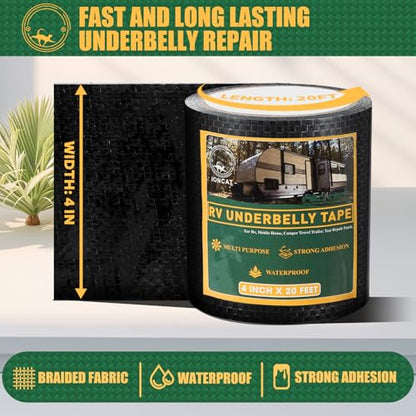 RV Underbelly Material Repair Tape, Flex Belly Seal Tape with Permanent Strong Adhesive for RV, Mobile Home, Camper Travel Trailer, RV Awning Tear Repair Kit, Waterproof, 4 INCH x 20 Feet - size: 4 Inch X 20 Feet