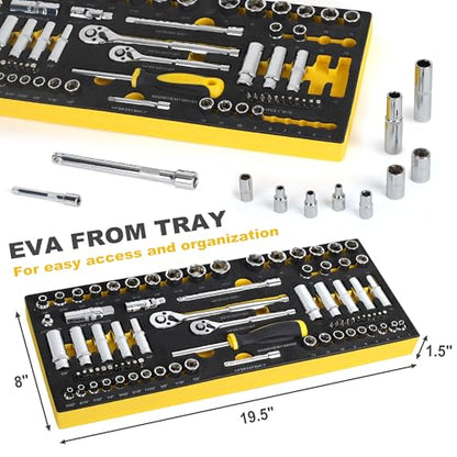 TOPLINE 79-Piece 1/4” & 3/8”Drive Impact Socket Wrech Set, 6-Point Socket Set, Metric, SAE CR-V Sockets with EVA Foam Tray for Bench Storage, Deep & Standard Mechanic Tool Set for Home Maintenance