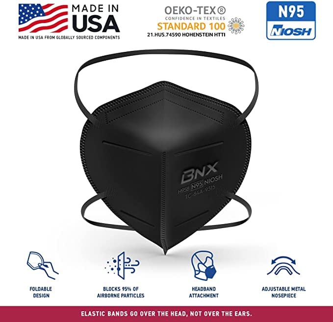 AccuMed BNX N95 Mask Black MADE IN USA Particulate Respirator Protective Face Mask (10-Pack, Approval Number TC-84A-9315 / Model H95B) - color: 10 Pack - Black