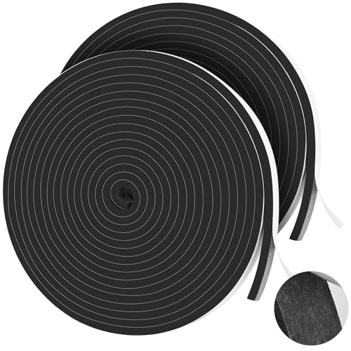 42Ft Foam Tapes Self Adhesive Foam Seal Strips 1/2In x 1/4In x 21Ft Each Roll Weatherstrips High Resilience Weather Stripping Door Seals for Door Soundproofing, Window Insulation (2R, Black) - color: Black, size: 1/2"W x 1/4"T x 42'L