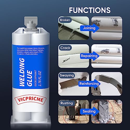 VICPICME Heavy Duty Metal Glue - High Strength Epoxy Adhesive for Metal, Plastic, Aluminum Repair (1.76oz) | Waterproof, Heat & Oil Resistant | 5 Min Set, 24H Cure - size: 30min 1pcs