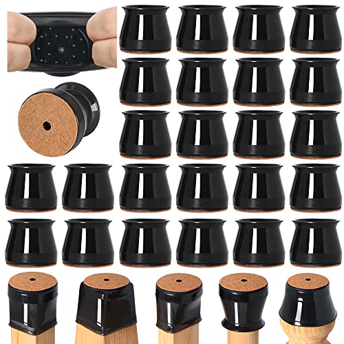 24 Pcs Chair Leg Floor Protectors for Hardwood Floors Silicone Covers to Protect Wood Tile Floors Felt Bottom Furniture Leg Caps Anti-Scratch Reduce Noise (Fit:1.3"-2") - color: Black-24pcs, size: Universal L