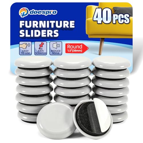 40 Pcs Small Furniture Sliders for Hardwood Floors & Carpet-1.5" Self Adhesive Furniture Movers Sliders Pads & Chair Glides for Wood Floors Tile Kitchen Appliance Move Furniture Easily(Gray Round) - color: 01 Pe Sliders Round, size: 1.5"(40 Pack)