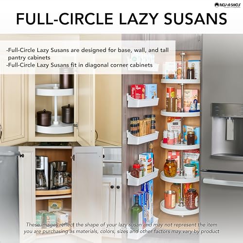 Rev-A-Shelf 18 Inch Dual Full-Circle Lazy Susan Organizer for Upper Corner Kitchen Cabinets, Plastic Home Storage 2 Tier Shelves, White, 6012-18-11-52