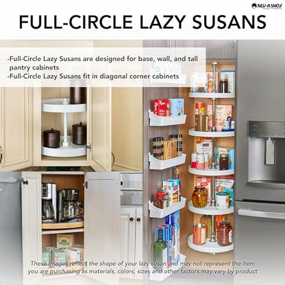 Rev-A-Shelf 18 Inch Dual Full-Circle Lazy Susan Organizer for Upper Corner Kitchen Cabinets, Plastic Home Storage 2 Tier Shelves, White, 6012-18-11-52