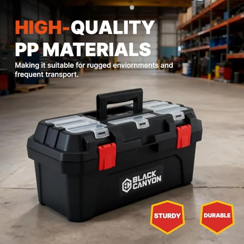 Black Canyon 19 Inch Portable Plastic Tool Box, 19 in × 9.6 in × 8.3 in, Padlockable 1 Piece 19 in - size: 8.3 in × 9.6 in × 19 in