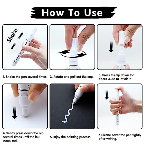 Artsunlvy White Paint Pens marking pens Permanent Markers - 2 Pack Oil Based Waterproof Markers for Tire, Rubber,Wood, Rocks, Metal, Canvas,Plastic, Dark Surface,Craft office Supplies,Medium Point - color: White