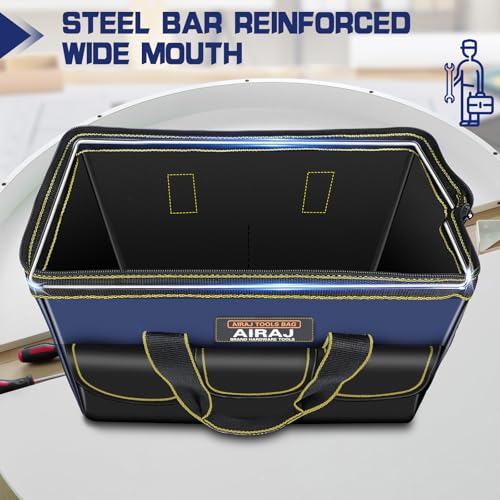Tool Bag 2-Pack Set | AIRAJ 14" & 16" Portable Tool Bag | Wide Mouth Tool Bags for Men and Women | Small Tool Tote | Tool Organizer for Home Repairs,Garage Storage,Professional Work | Tool Box - size: 14"+16"