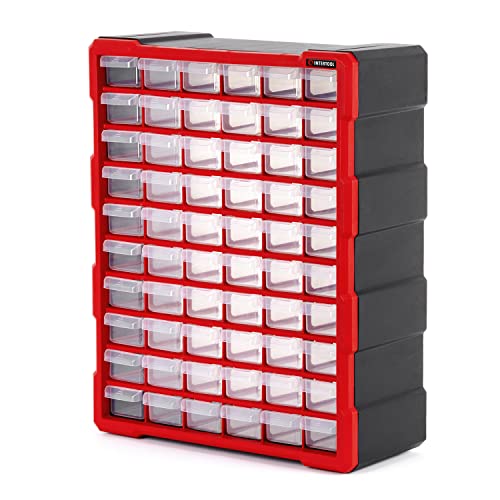 INTERTOOL Small Parts Organizer for Hardware & Screws | 60 Removable Bins with Dividers | Wall Mount or Desktop Craft & Lego Storage Cabinet | 19” x 15” x 7” BX08-4016 - style: 60 Drawers