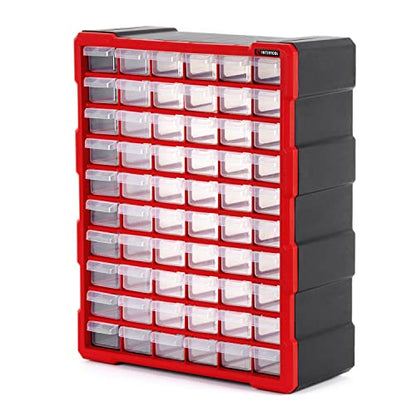 INTERTOOL Small Parts Organizer for Hardware & Screws | 60 Removable Bins with Dividers | Wall Mount or Desktop Craft & Lego Storage Cabinet | 19” x 15” x 7” BX08-4016 - style: 60 Drawers