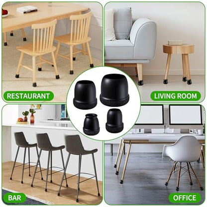 24 Pcs Silicone Chair Leg Floor Protectors for Hardwood Floors, Felt Furniture Pads Rubber Chair Leg Caps, Bar Stool Leg Floor Protectors, Anti-Scratch & Reduce Noise, Round(Black, Fit: 0.75"-1.1") - size: Black-m(fit: 0.75"-1.1")