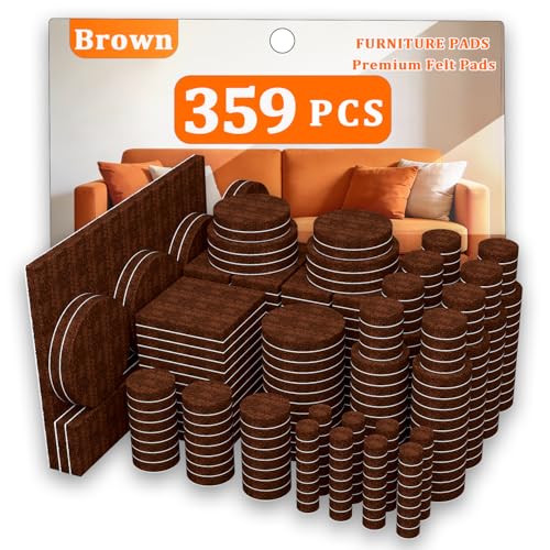 Felt Furniture Pads 359 PCS,Felt Pads for Hardwood Floors, Chair Floor Protectors，Cabinet Door Bumpers，Suitable for Round and Square Chair Legs, Reduce Noise and Protect the Floor (Brown) - size: 359PCS-Brown