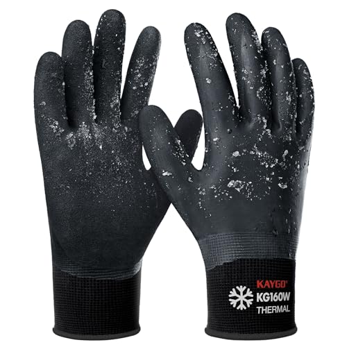 KAYGO Winter Waterproof Work Gloves for Men and Women, Thermal Insulated Freezer Rubber Coated Gloves,Super Grip,KG160 (Small,Black) - color: Black-thermal, size: Small