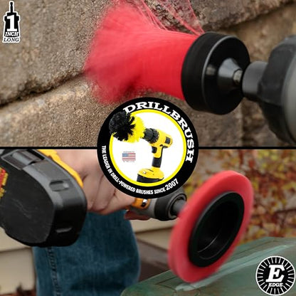Drillbrush Hard Bristle Cleaning Brush for Crevices and Gaps - Drill Brush Attachments for Cleaning Brick and Cement - Brick Fireplace Cleaner Brushes - Cemetery Headstone Cleaner Kit for Graves - color: Red