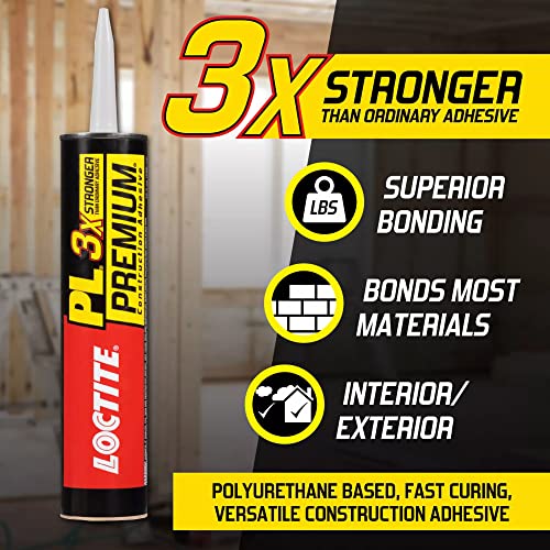 Loctite PL Premium Polyurethane Construction Adhesive, 10 fl oz Cartridge, 1 Pack - Versatile Construction Glue for Wood, Concrete, Stone, Metal & More - size: 1 Pack, style: 10 fl oz