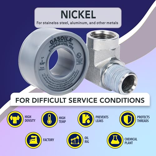 Gasoila Nickel PTFE Thread Seal Tape – Professional-Grade, 1 Inch x 520 Inch, High-Density Thread Tape for Stainless Steel Pipes– Leak-Proof Seal, Non-Toxic - size: 1 Inch x 520 Inch Roll- 1 Pack