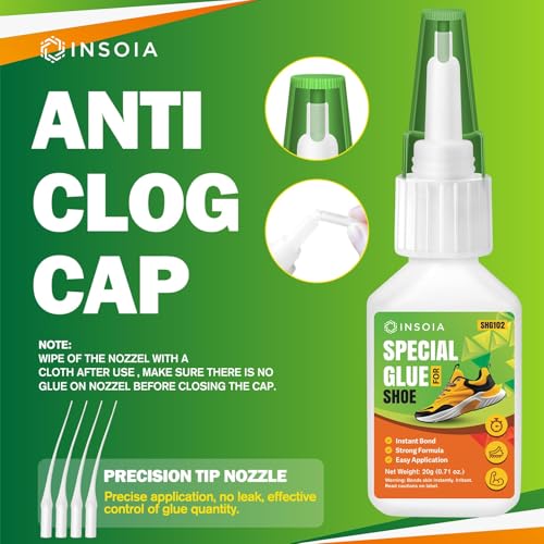 INSOIA Clear Super Glue for Shoe Repair, 20g, Waterproof, Strong, Quick Fix, Bonding Shoe Sole, Boots, Sandals, Sneakers, Leather & Footwear Items - size: 20 Grams * 1 Pack, style: Shoe Glue