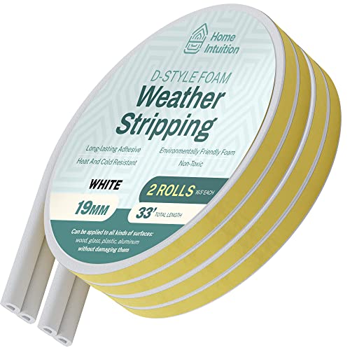 66 Feet Self Stick Foam Weather Stripping Door Window Seal Draft Stopper Insulation Tape for Windows and Doors Soundproof Weatherstripping Gap Blocker - color: White
