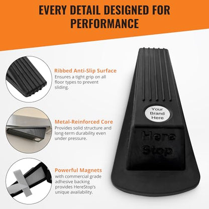 Door STOPPERS for Bottom of Door — Heavy Duty Rubber Wedge Stopper with Galvanized Metal Bottom Includes a Powerful Magnet with a Commercial Grade Adhesive Backing. Only brandable Stopper.