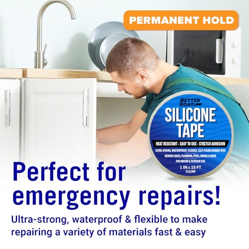 Better Boat Self Fusing Silicone Tape Waterproof Clear, Plumbing Tape for Leaks, Hose and Pipe Repair Tape, 1 in x 15 ft - color: Clear, size: 15 Ft x 1 in
