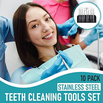 Dental Kit Tools, 10 Pack Stainless Steel Plaque Remover, Dental Tools to Remove Plaque and Tartar, Oral Care Kit with Plaque Cleaner, Tartar Pick, Tooth & Tongue Scraper for Dentist, Personal, Family