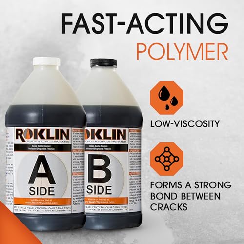 Roklin Systems, Inc. - PolyFlex DS Concrete Crack Filler, Quick-Drying Asphalt Crack Sealer, Floor/Wall Repair Patch Kit Essential, 3 gallons (1 ½ gallons x 2 - Side A & B), Black - color: Black, size: 3 Gallon