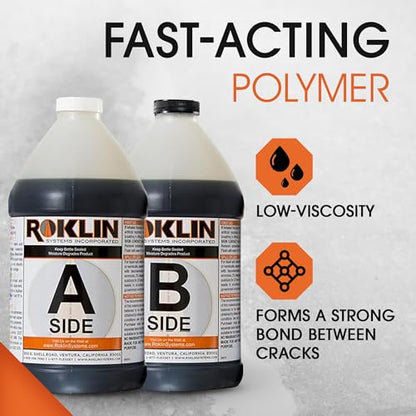 Roklin Systems, Inc. - PolyFlex DS Concrete Crack Filler, Quick-Drying Asphalt Crack Sealer, Floor/Wall Repair Patch Kit Essential, 3 gallons (1 ½ gallons x 2 - Side A & B), Black - color: Black, size: 3 Gallon